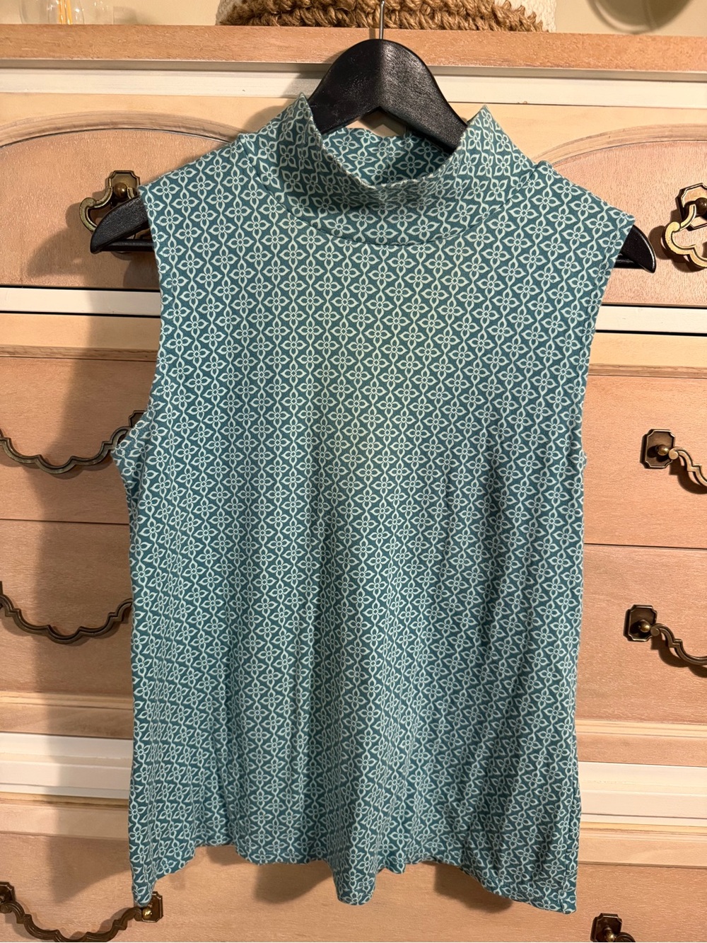 croft & barrow Teal Patterned Sleeveless Mock Neck Tank